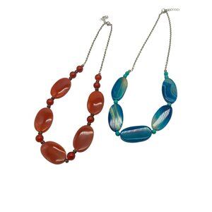 Adjustable Red and Blue Quartzite Necklaces in Silvertone